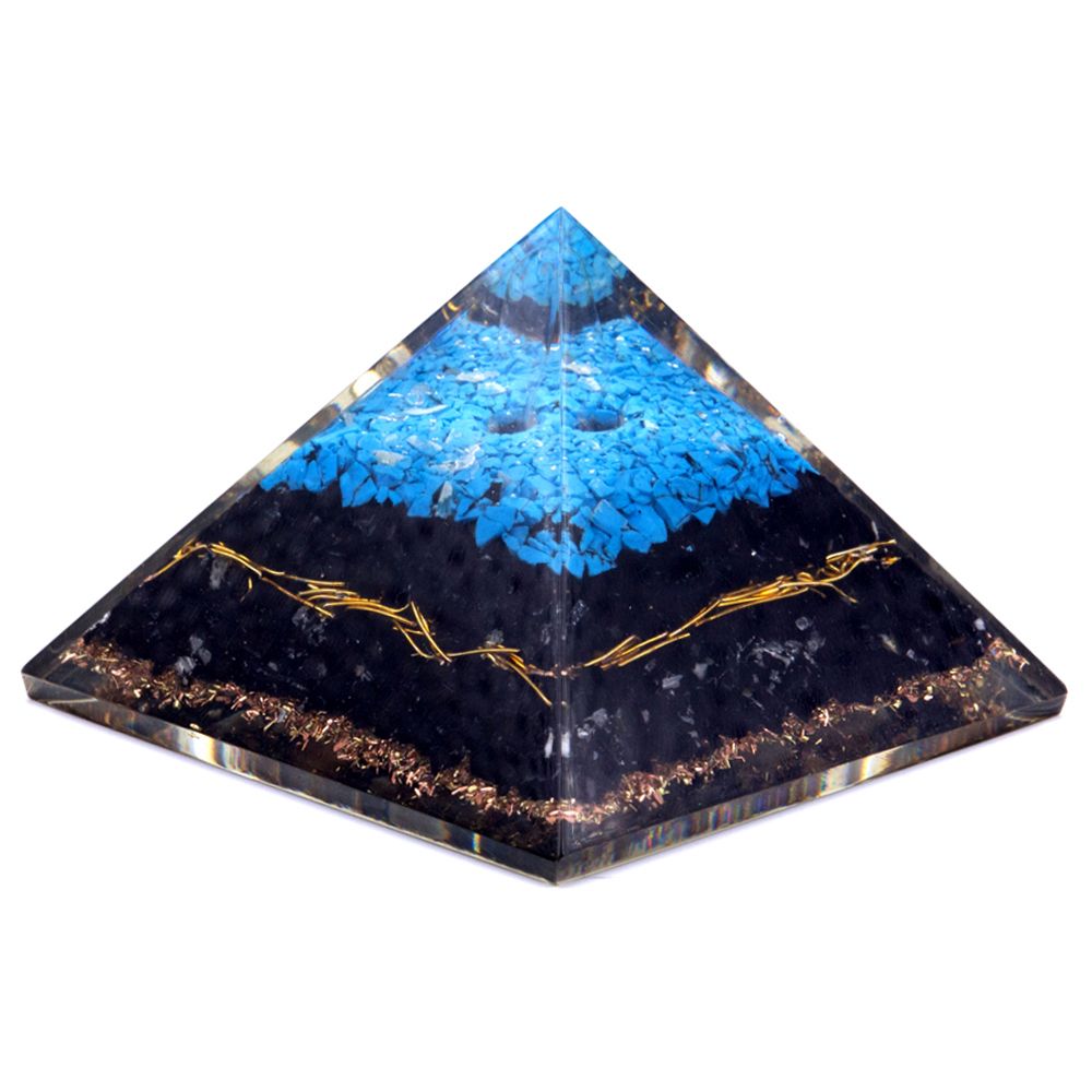 Turquoise and Black Tourmaline Orgonite Pyramid – 70mm
