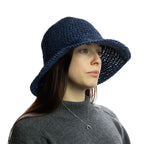 Navy Blue Floppy Straw Sun Hat
