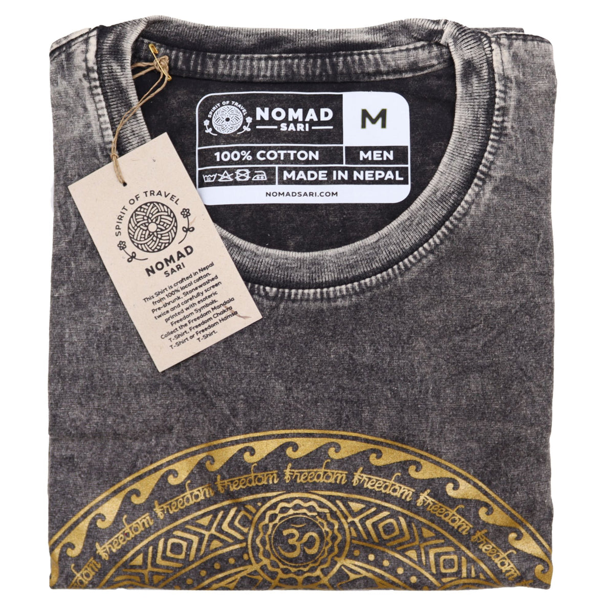 Chakra Print Stonewashed Cotton T-Shirt – Dark Grey M