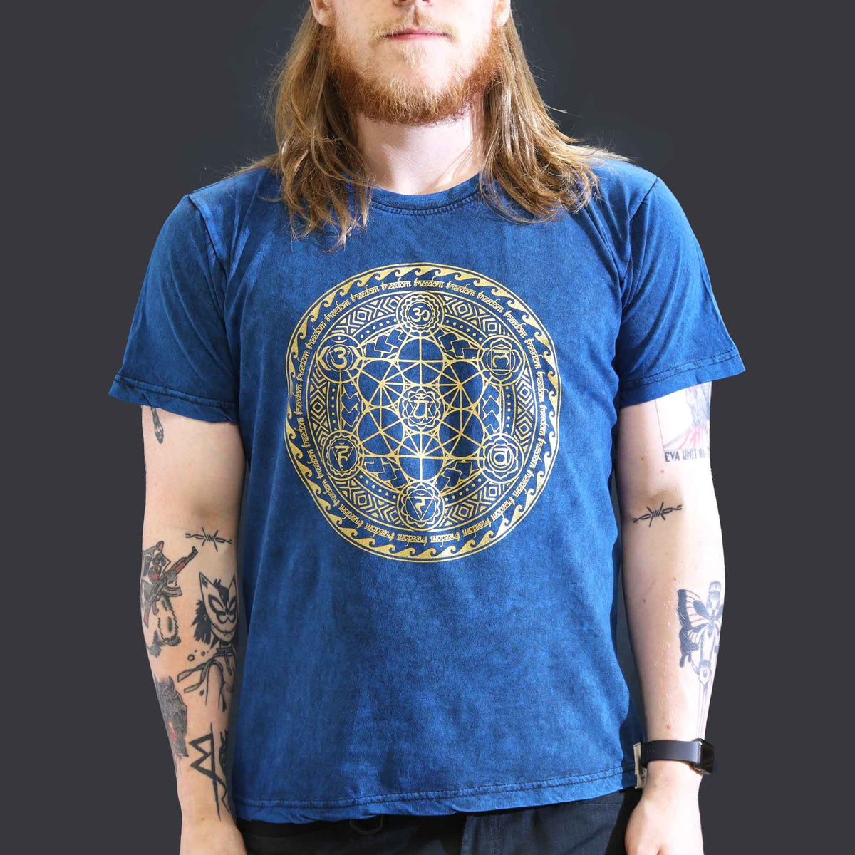 Blue Chakra Stonewashed Cotton T-Shirt – Large