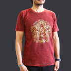 Hamsa Print Stonewashed Cotton T-Shirt – Maroon M