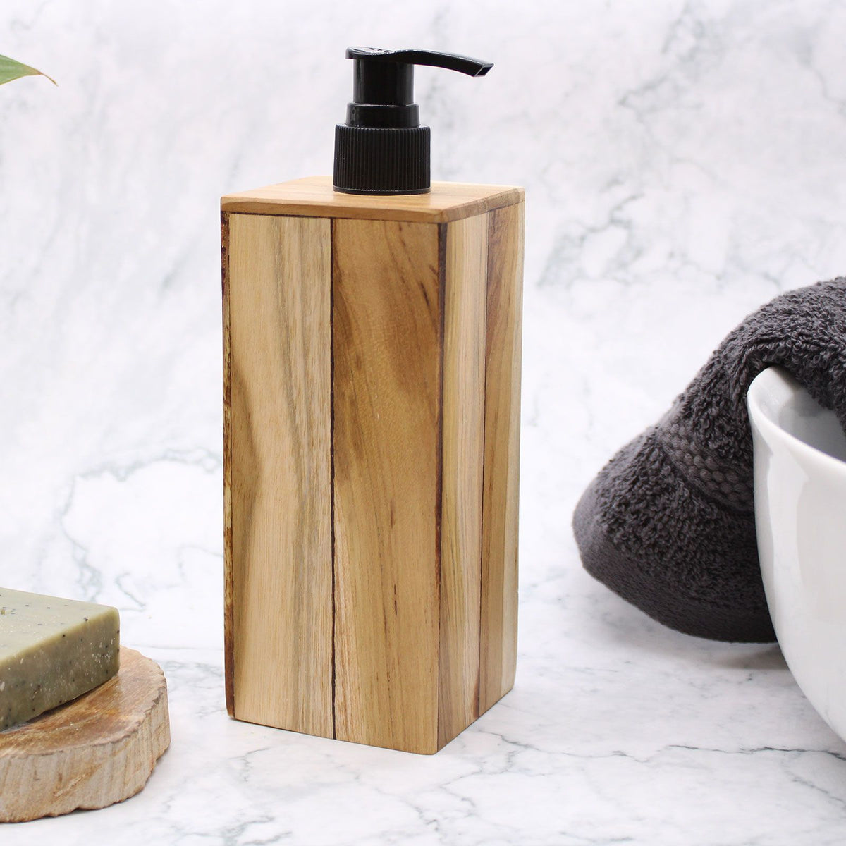 Square Natural Teakwood Soap Dispenser