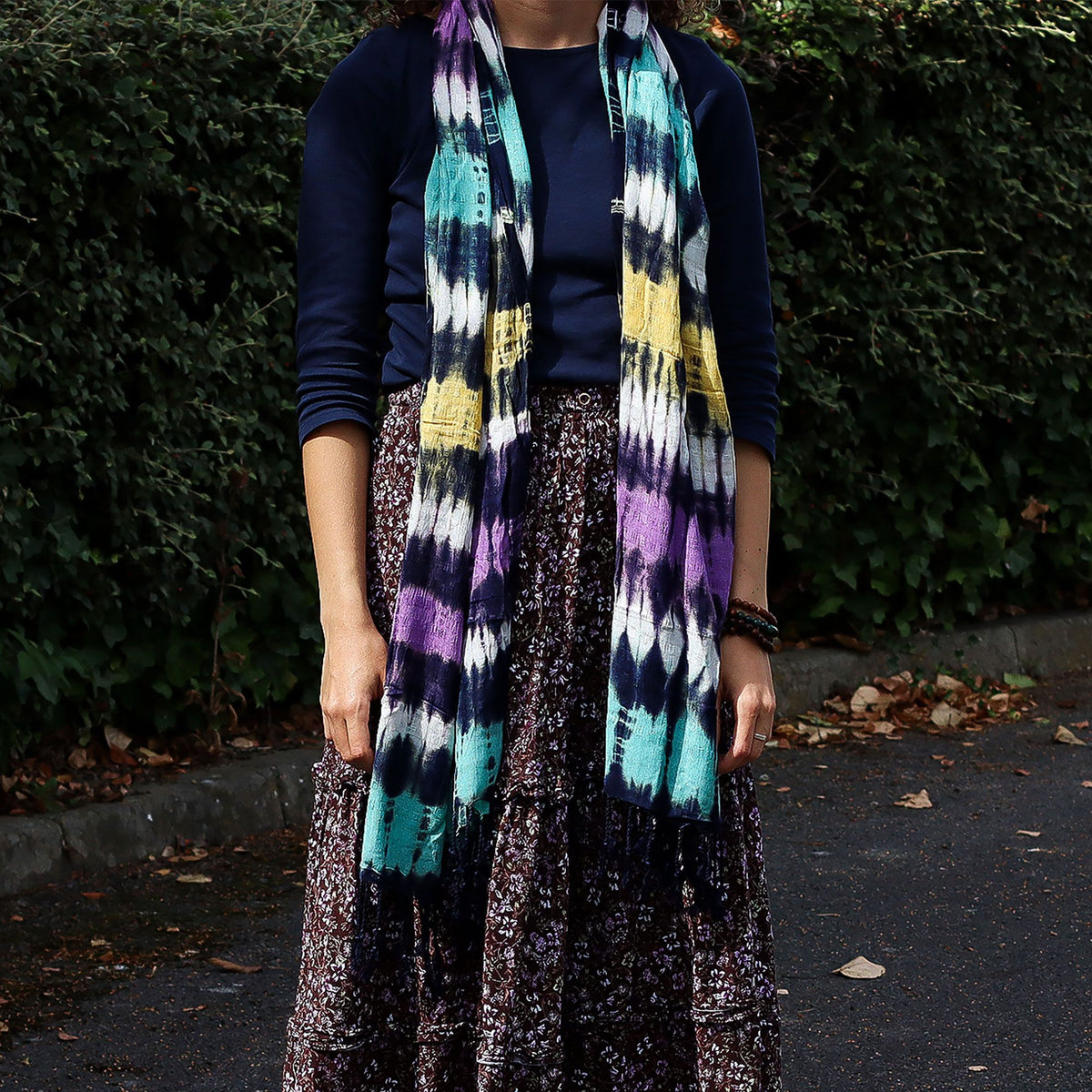 Multicoloured Striped Boho Scarf – 62 × 200cm