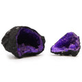 Purple Coloured Calcite Geode on Black Rock