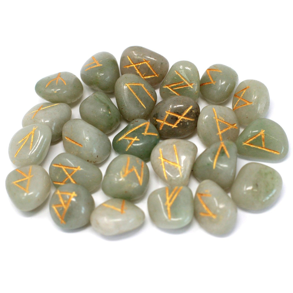 Green Aventurine Rune Stone Set with Pouch