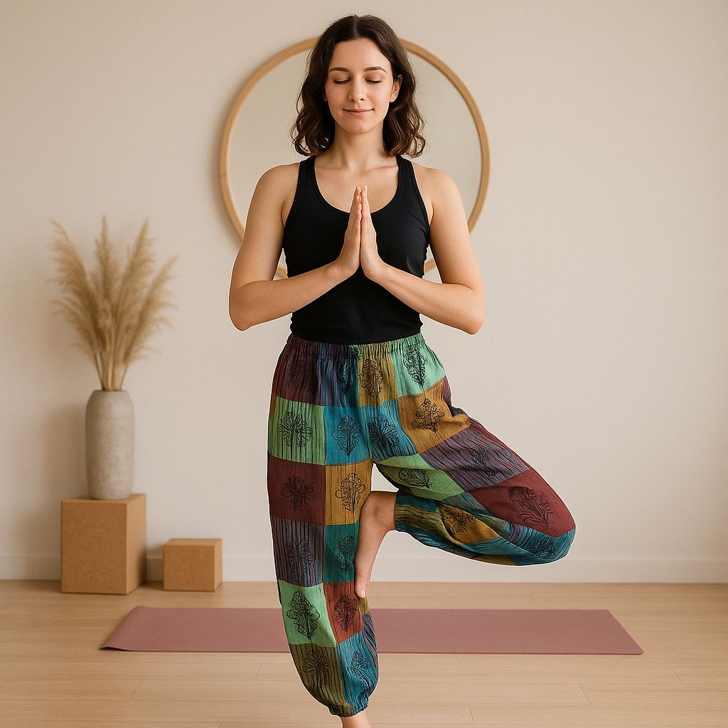 Green-Tone Block Print Mushroom Pants – Small/Medium