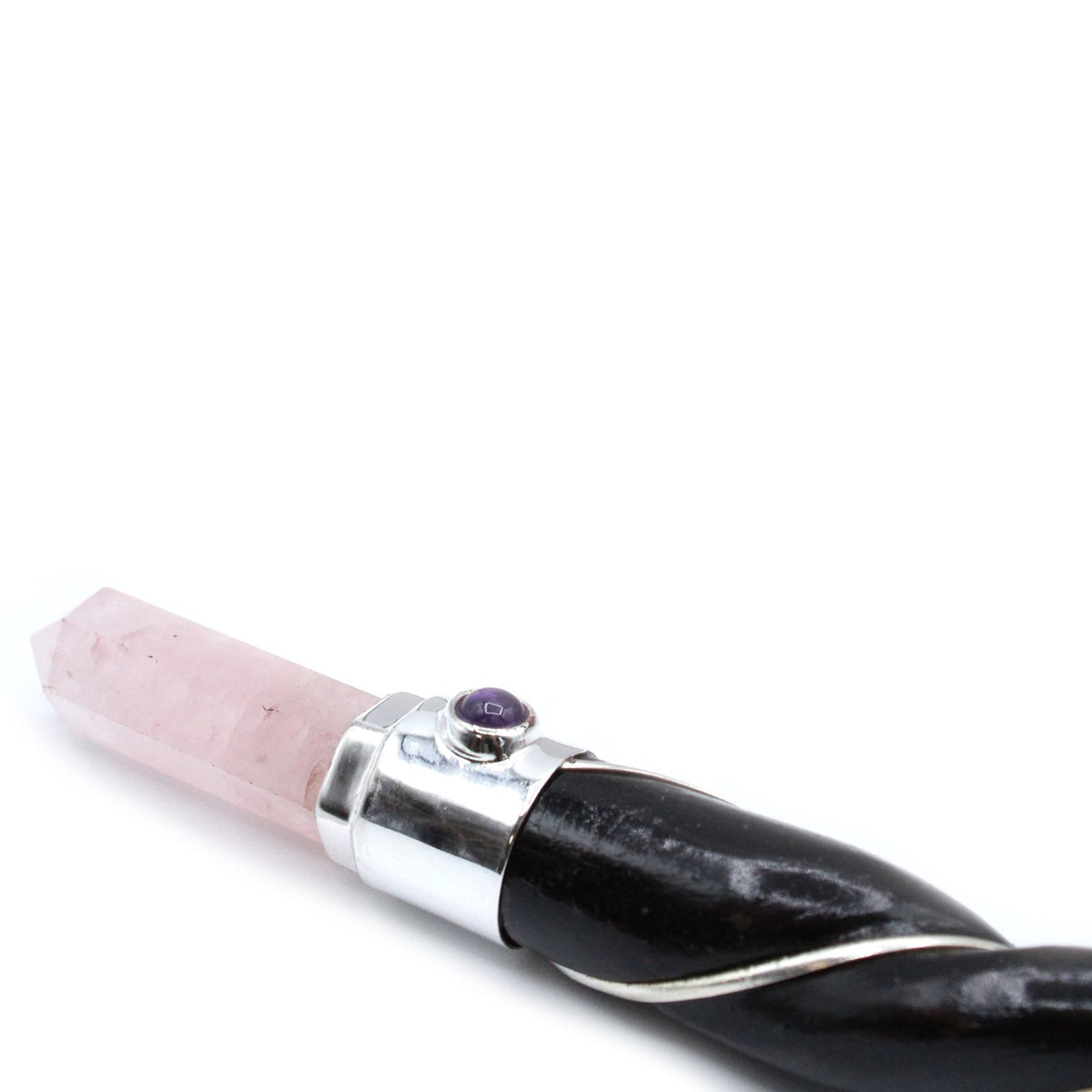 Twisted Silver Wand with Rose Quartz Sphere
