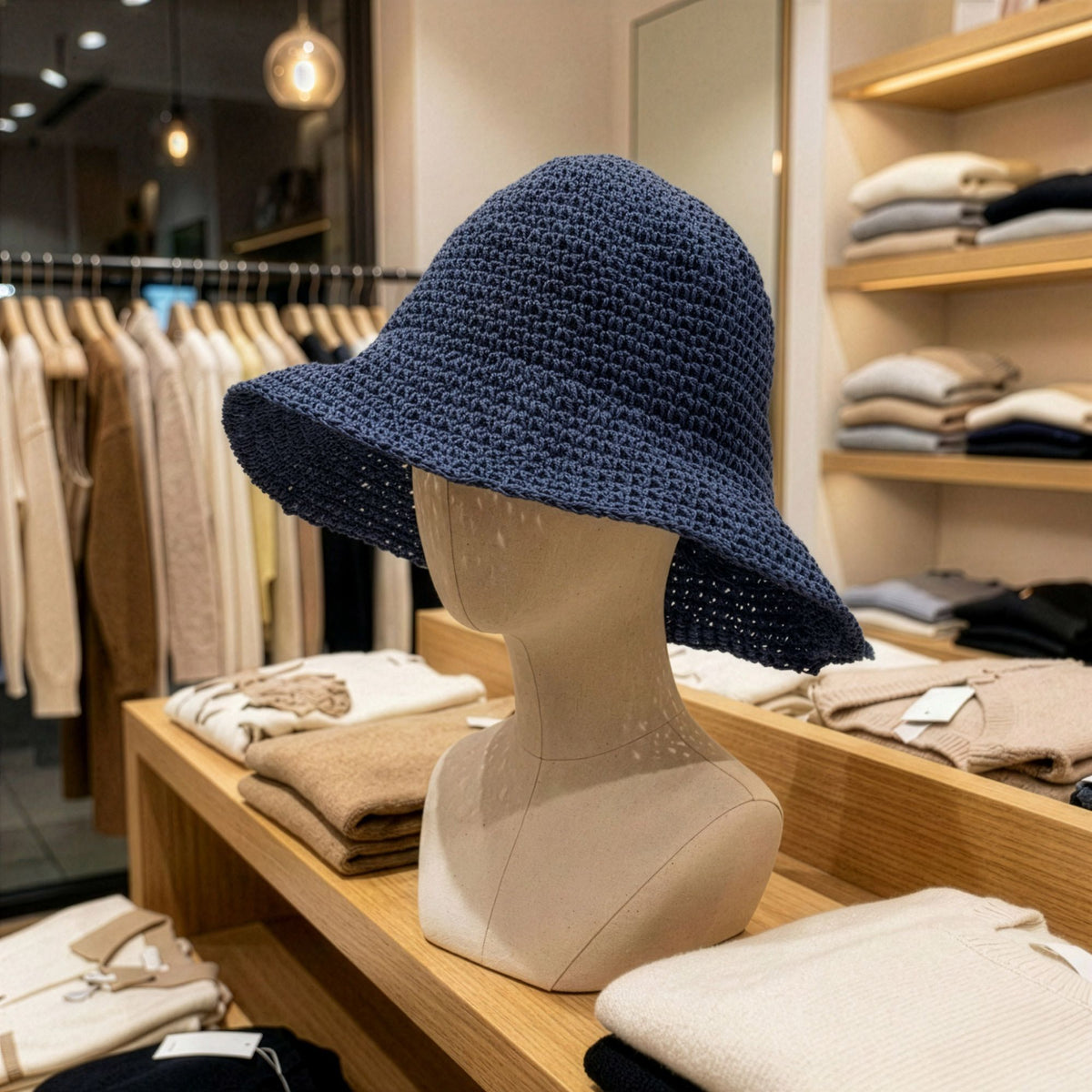 Navy Blue Floppy Straw Sun Hat
