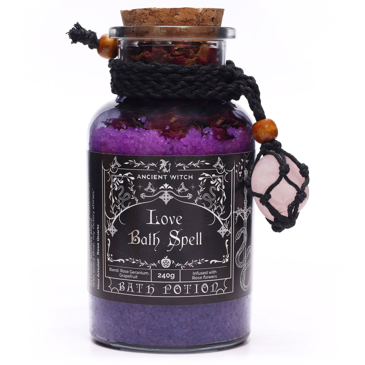 Rose Quartz Bath Spell Potion with Crystal Amulet