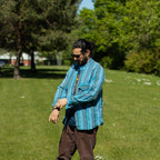 Turquoise Sari Grandad Shirt – XL