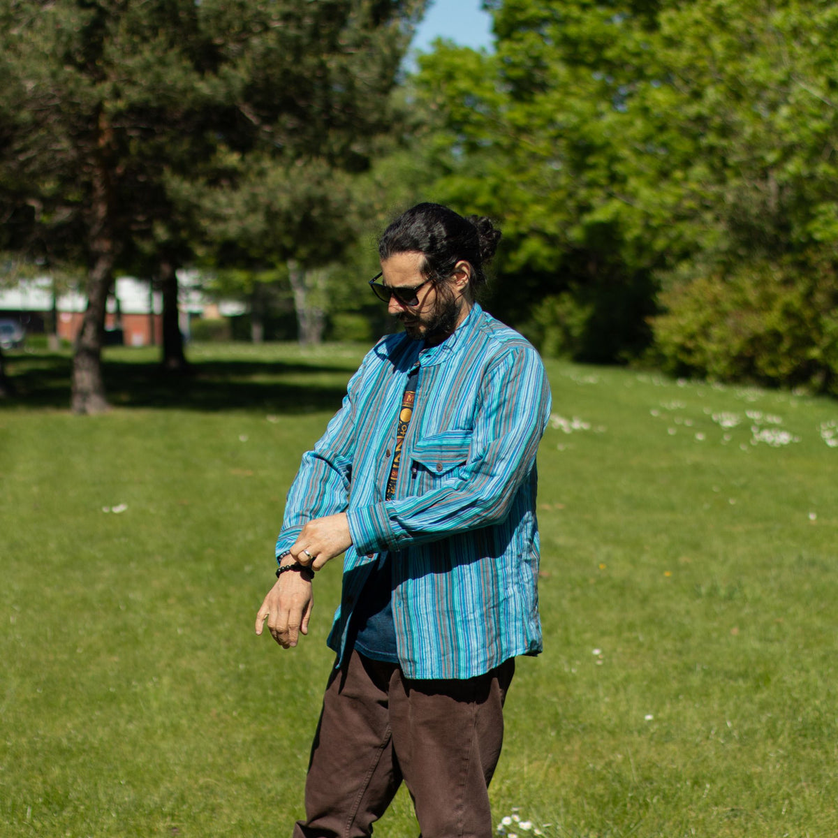 Turquoise Sari Grandad Shirt – XL