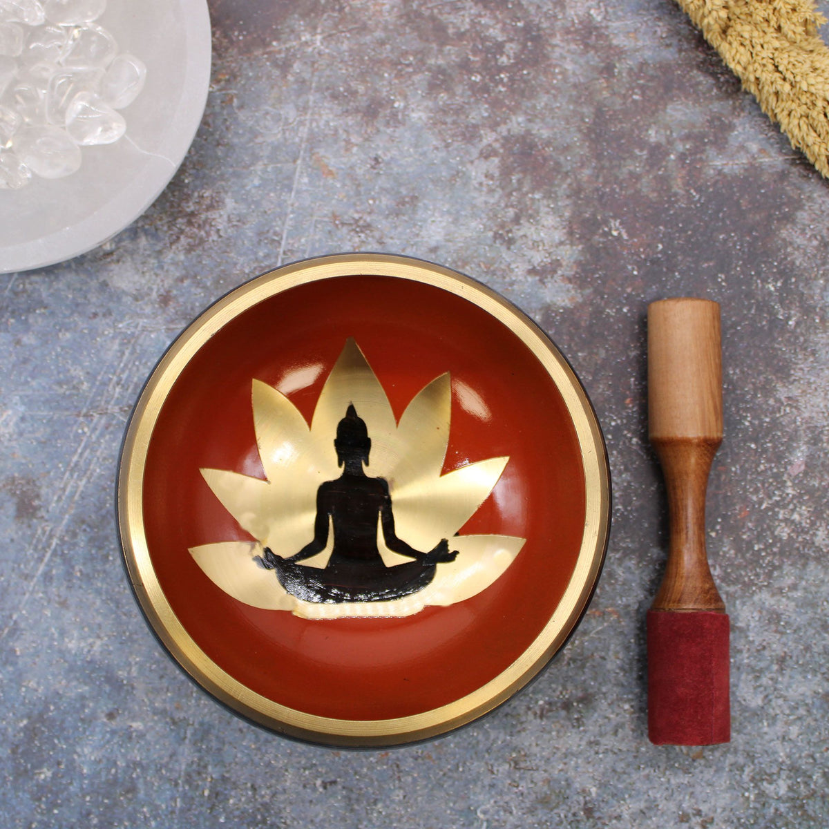 Buddha Tibetan Singing Bowl Set – Black and Orange, 14cm