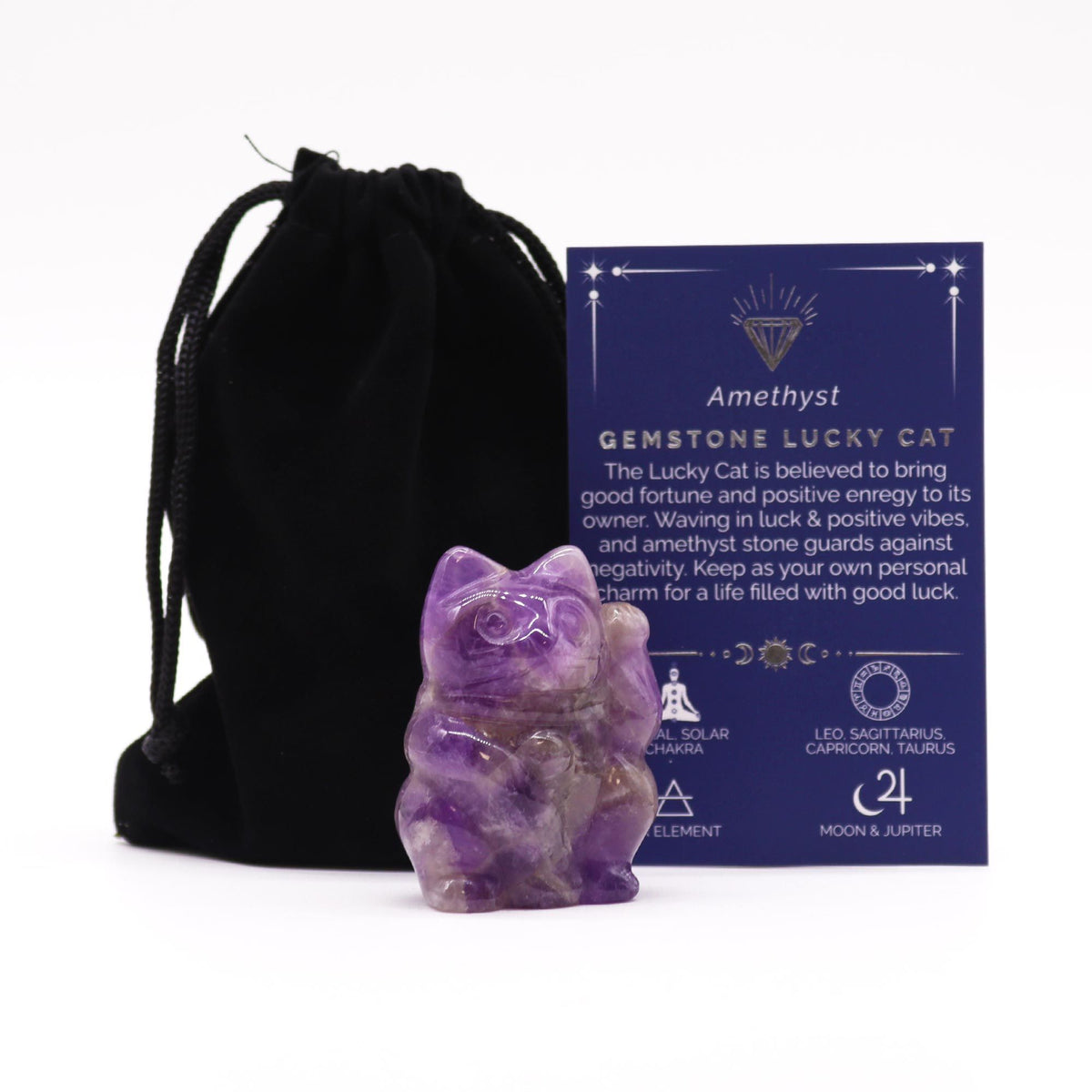 Amethyst Lucky Cat Gemstone Figure – 50 × 35 × 25mm