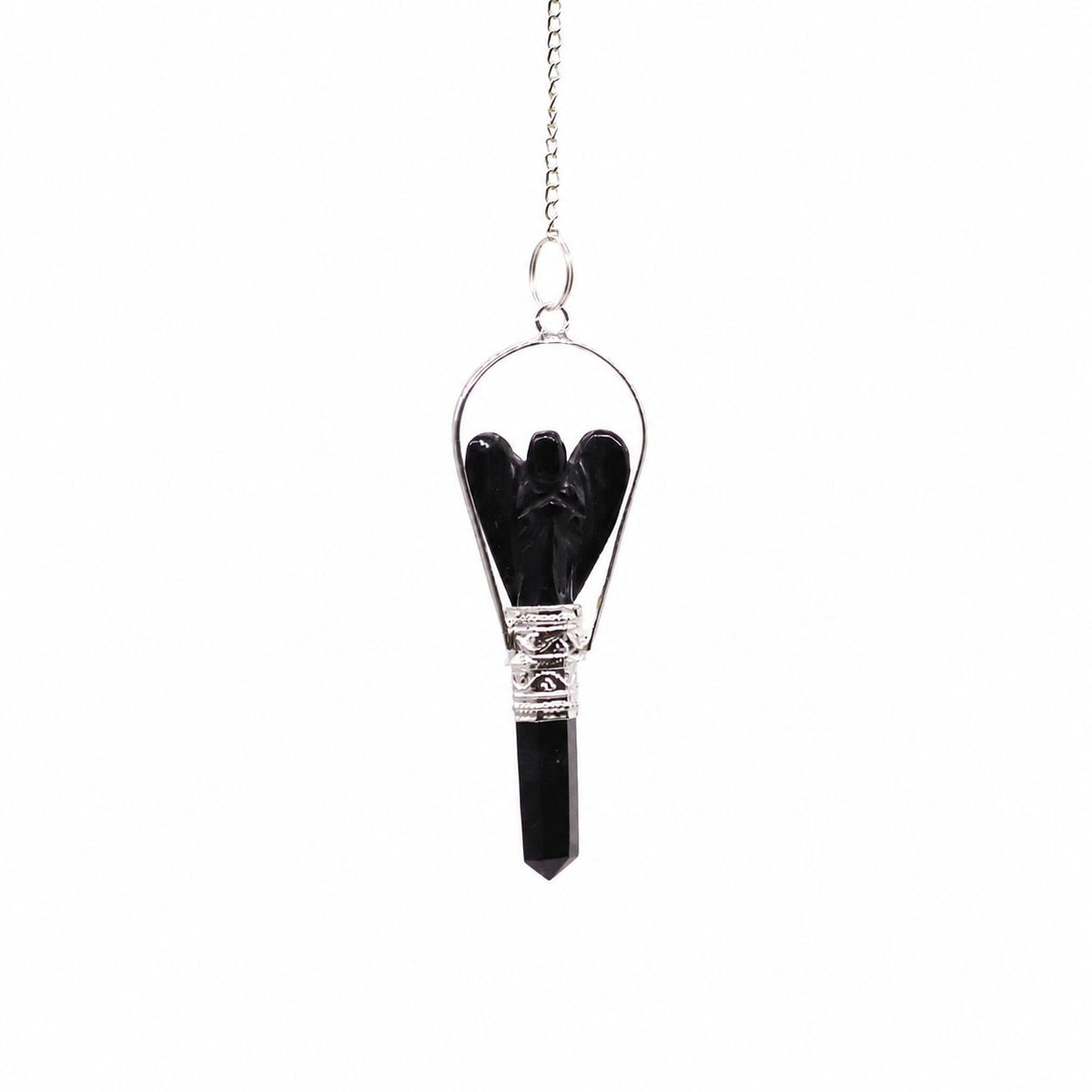 Black Agate Angel Pendulum with Ring