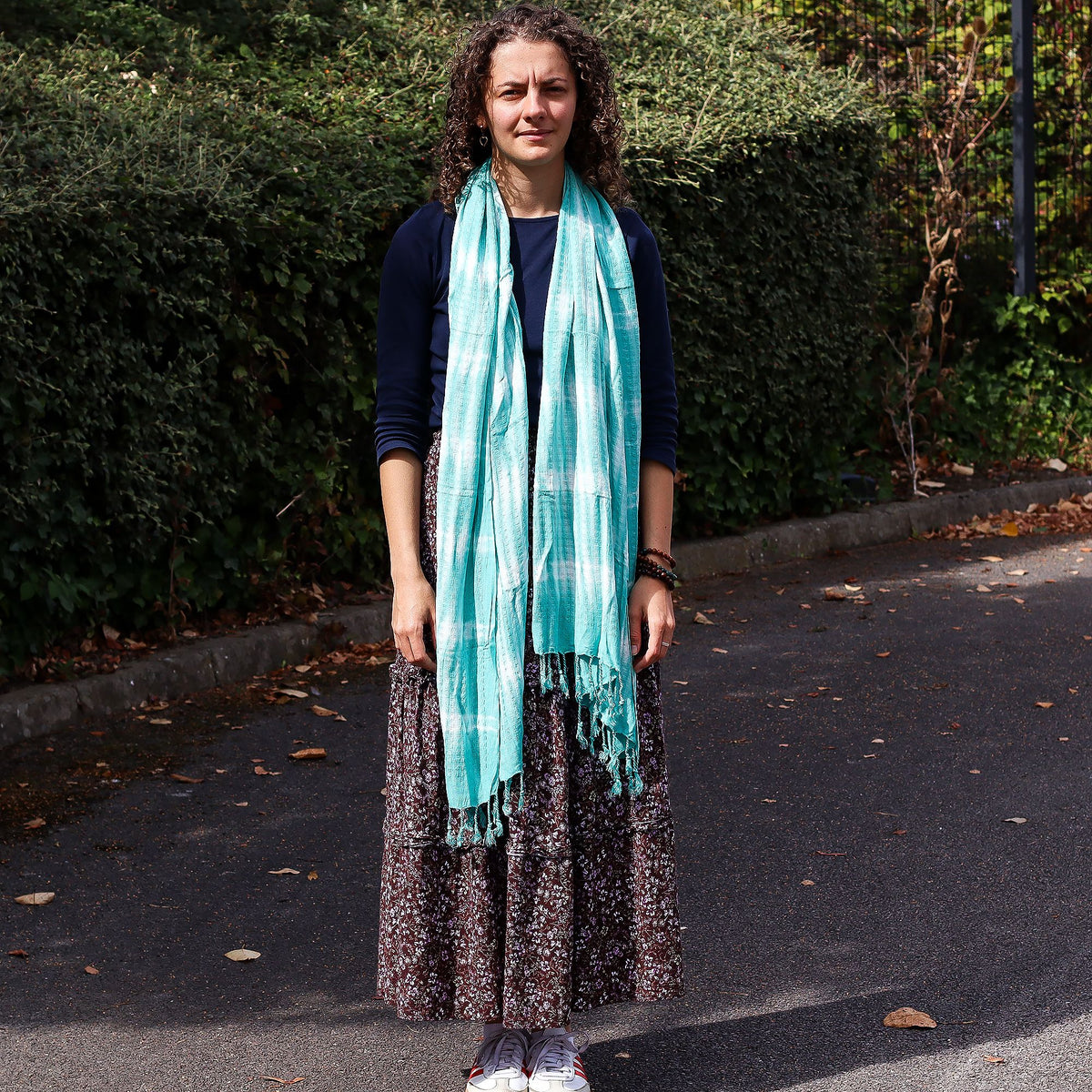 Teal Striped Boho Java Art Scarf – 62 x 200cm