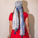 Marbella Print Scarf in Blue and Gold – 180 × 50cm
