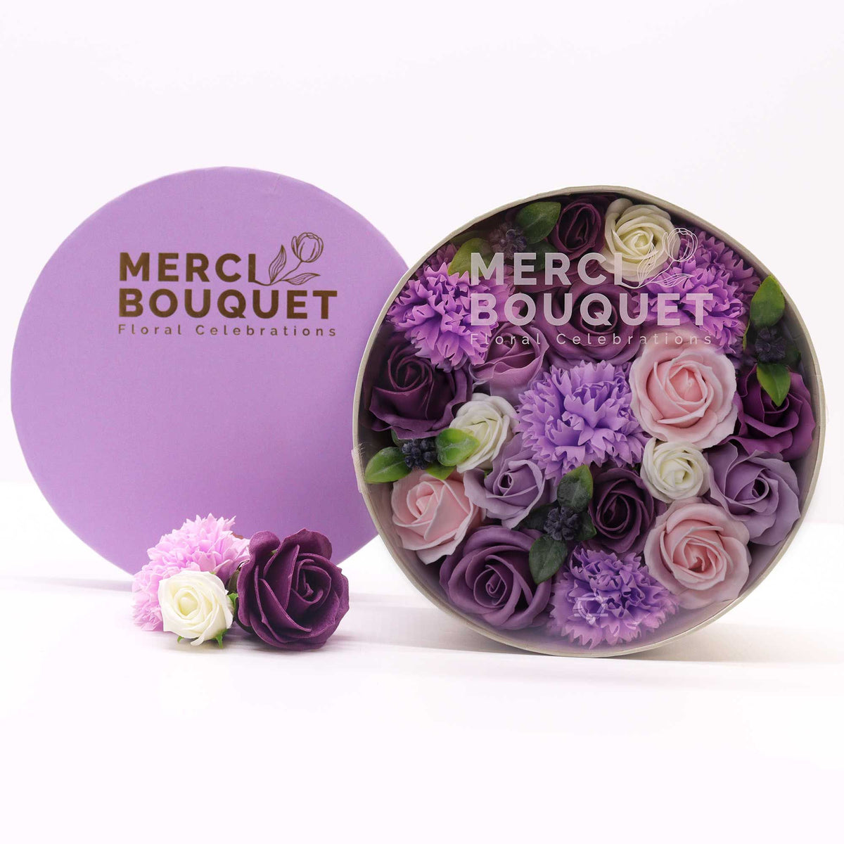 Lavender Rose and Carnation Soap Flower Box