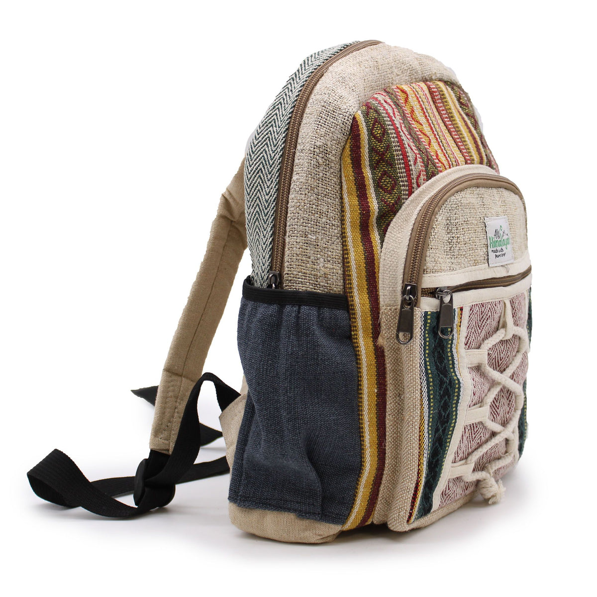 Small Hemp and Cotton Backpack with Rope Pockets