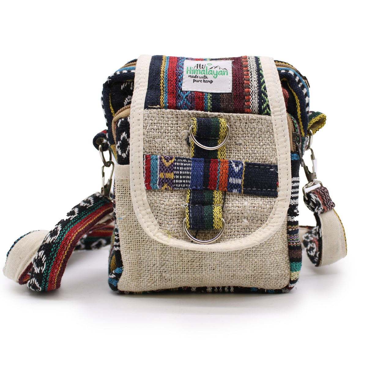Natural Hemp Jhari Crossbody Travel Bag