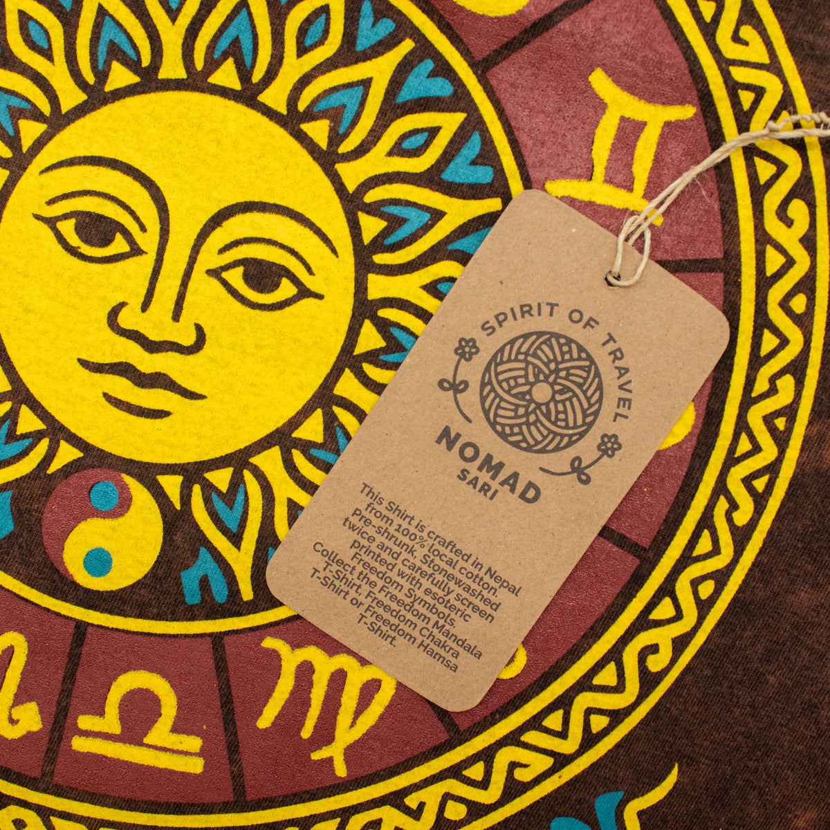 Sun Zodiac Stonewashed Cotton T-Shirt – Brown Small
