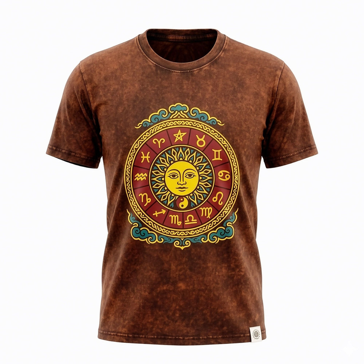 Sun Zodiac Stonewashed Cotton T-Shirt – Brown Medium