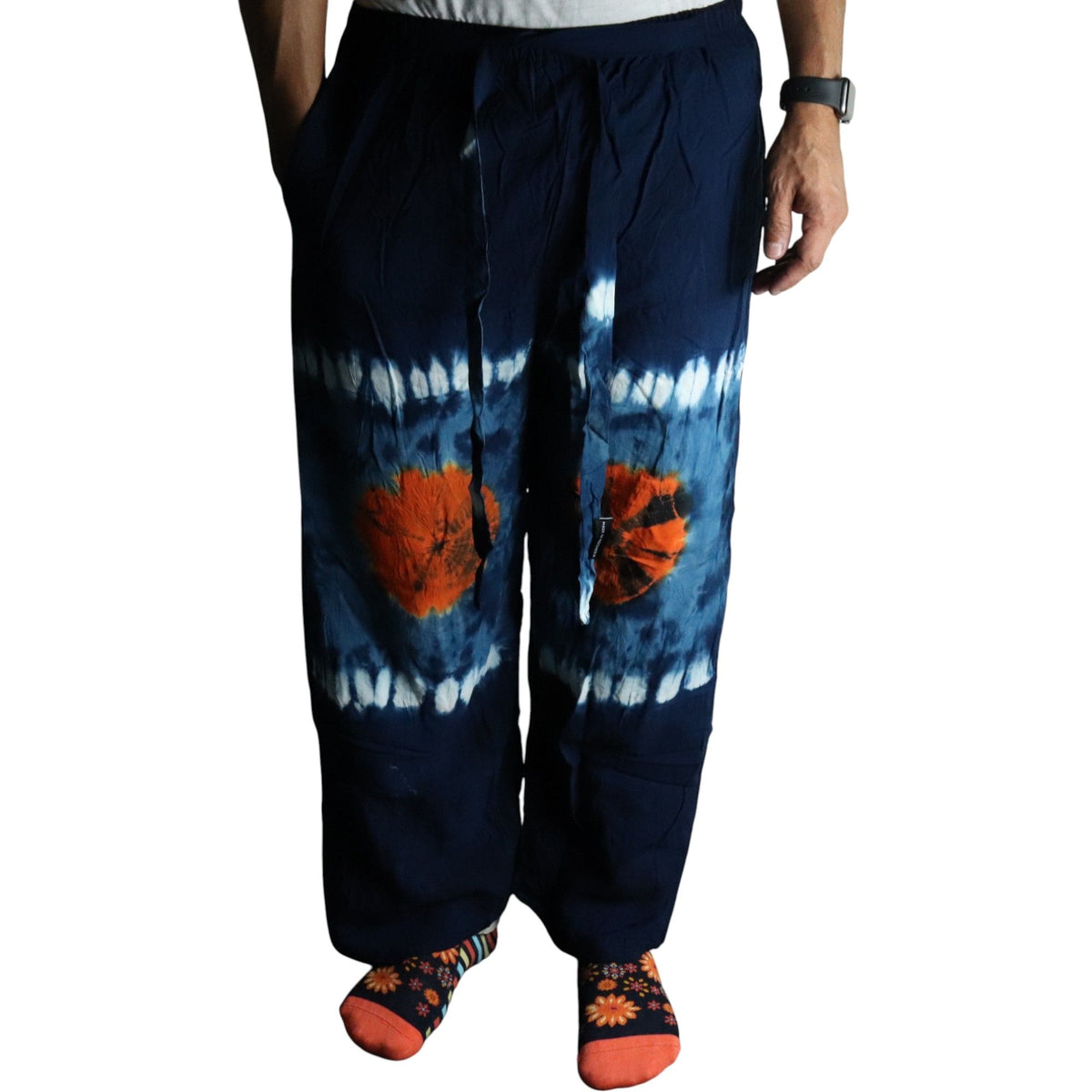 Japanese-Style Lounge Trousers in Teal and Orange – L