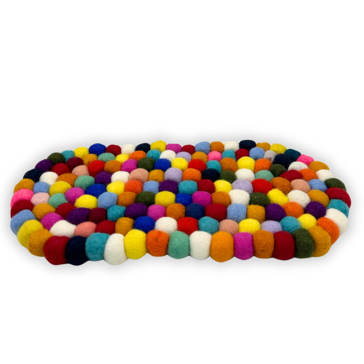 Multi-Coloured Felt Ball Oval Centre Mat – 38 x 18cm