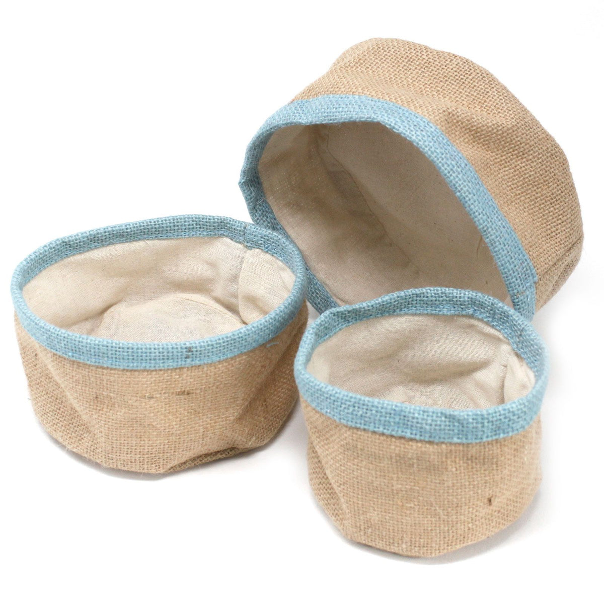 Set of 3 Teal Natural Jute Baskets