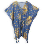 Sea Blue and Gold Coral Print Kaftan