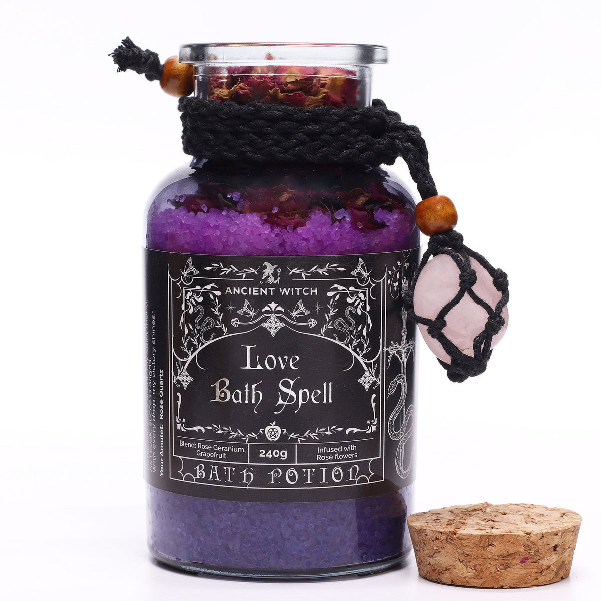 Rose Quartz Bath Spell Potion with Crystal Amulet