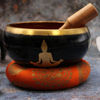 Buddha Tibetan Singing Bowl Set – Black and Orange, 14cm