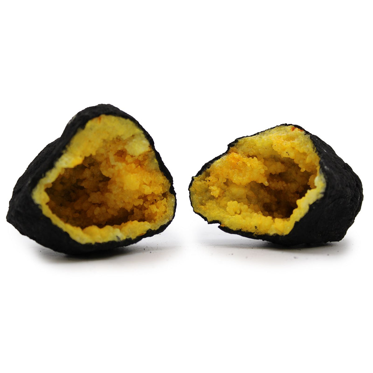 Black Rock Yellow Calcite Geodes