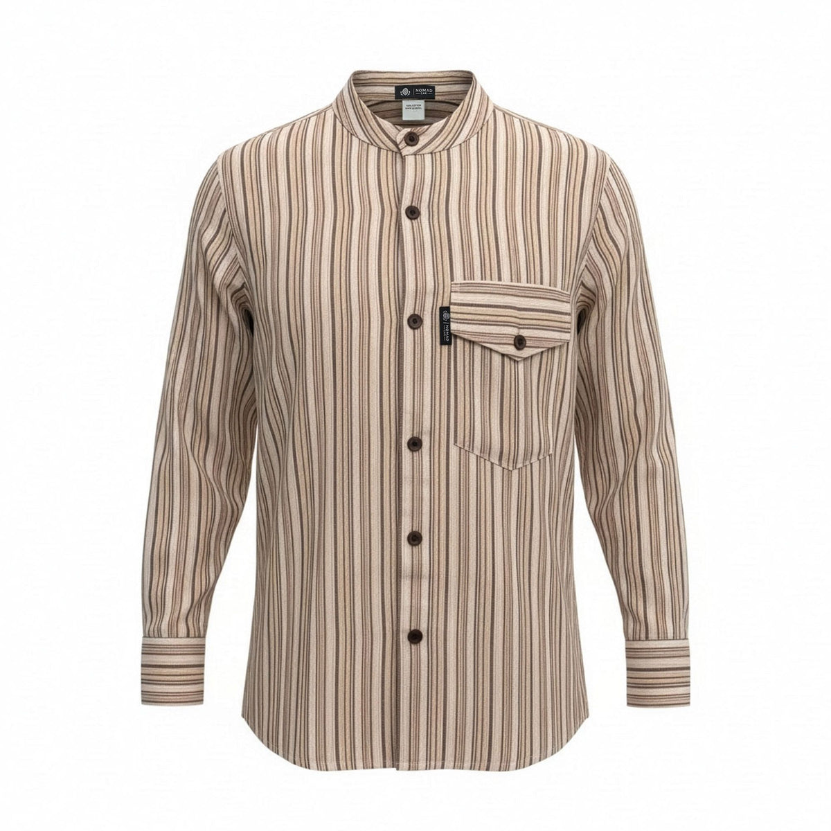 Nomad Sari Grandad Shirt – Brown and Beige, Medium