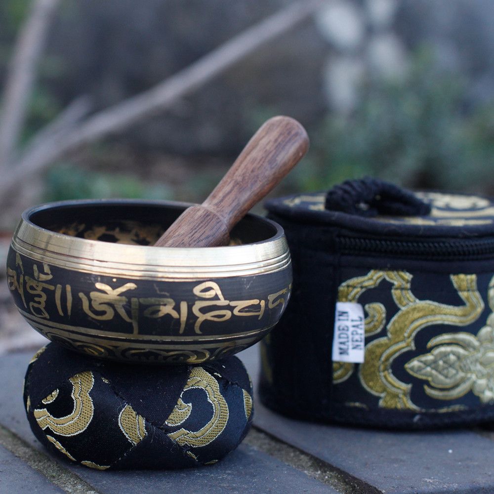 Black Mini Tibetan Singing Bowl Gift Set