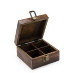 Carved Mango Wood Tea Box with 4 Compartments