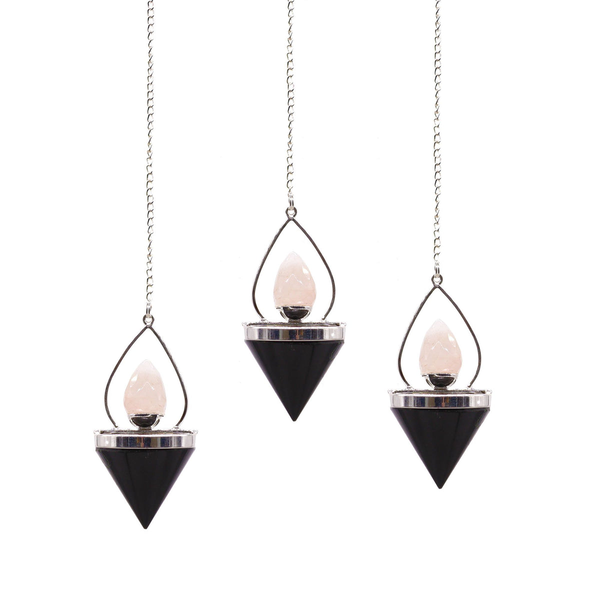 Black Agate and Rose Quartz Lantern of Life Pendulum