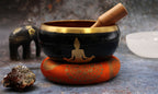 Buddha Tibetan Singing Bowl Set – Black and Orange, 14cm