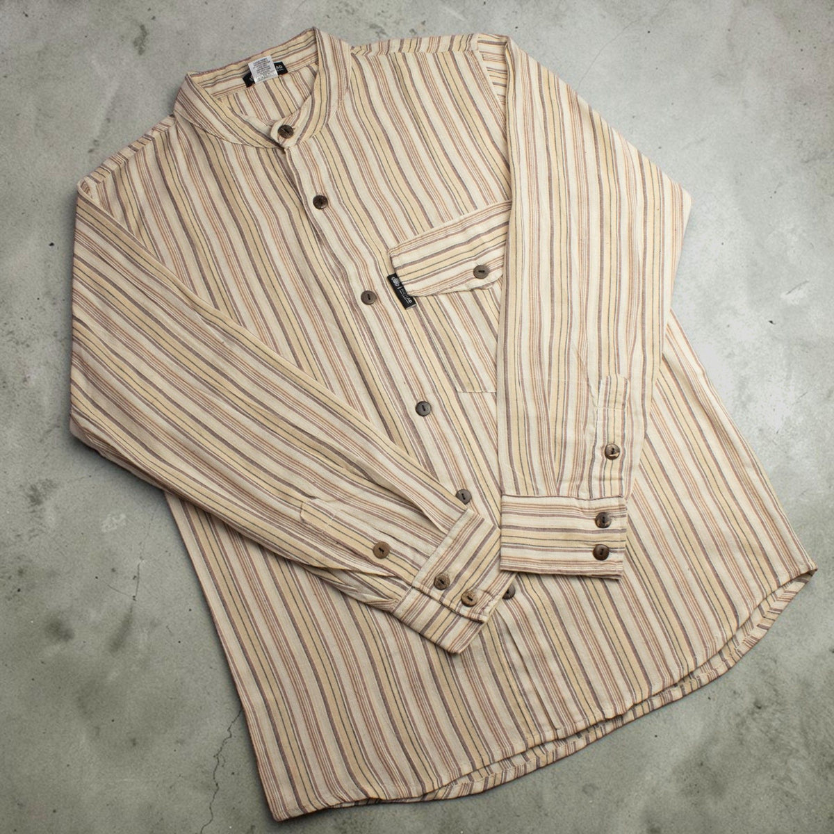 Nomad Sari Grandad Shirt – Brown and Beige, Medium