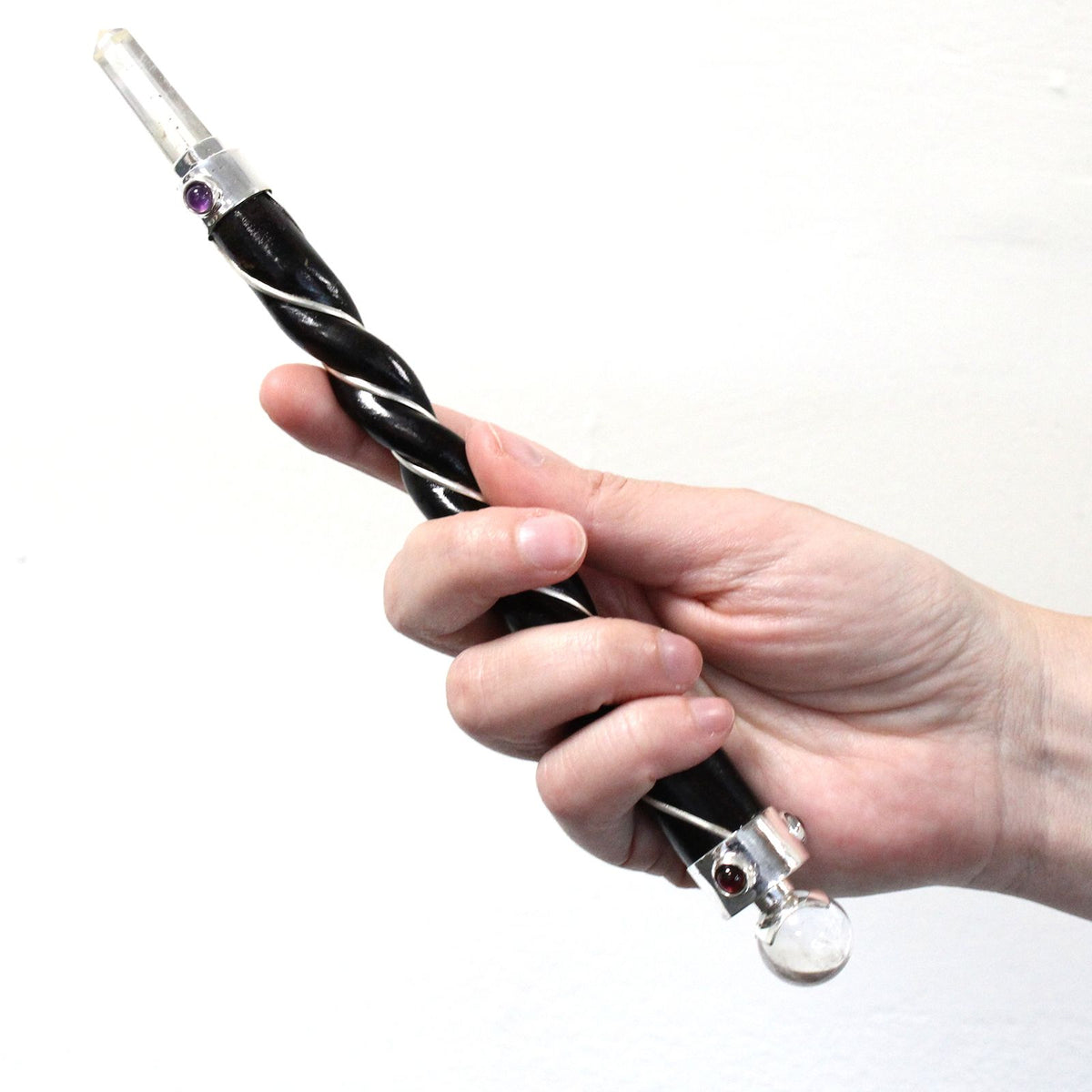 Silver Twisted Amethyst Sphere Wand