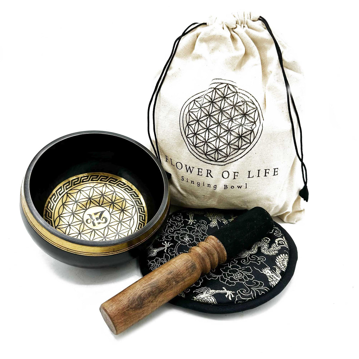Flower of Life Engraved Singing Bowl Gift Set – 14cm
