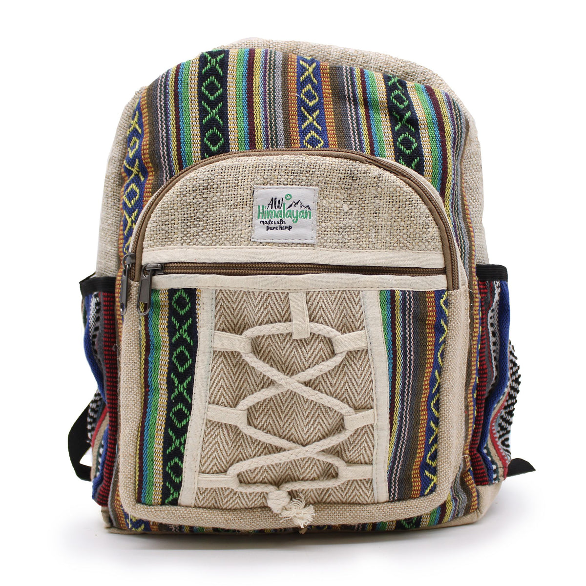 Small Hemp and Cotton Backpack with Rope Pockets