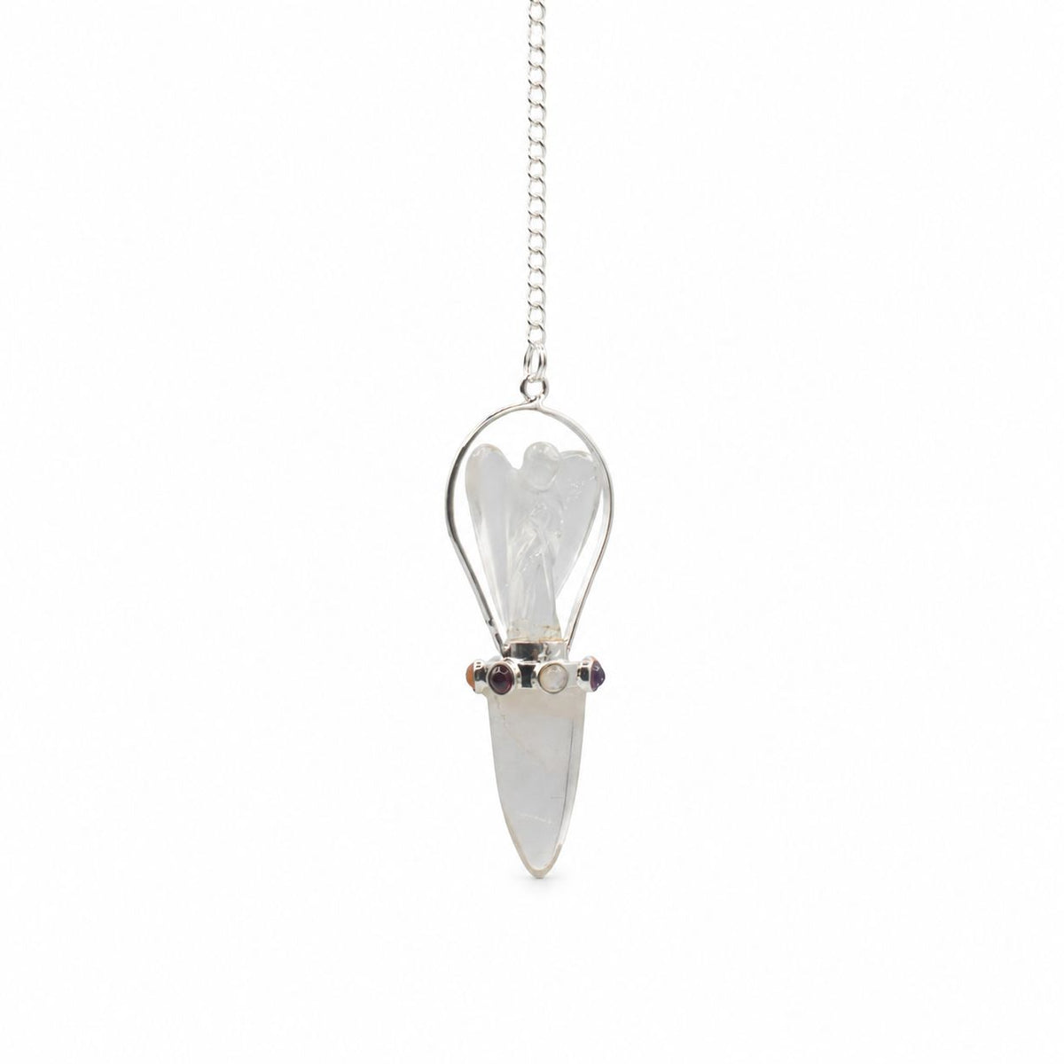 Clear Quartz Angel Pendulum with Chakra Band
