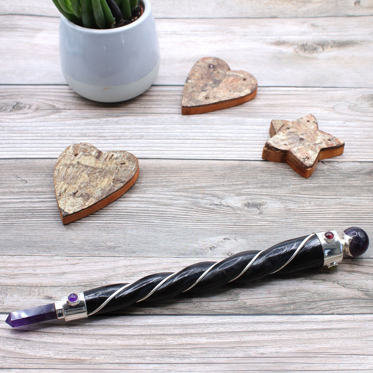 Silver Twisted Amethyst Sphere Wand