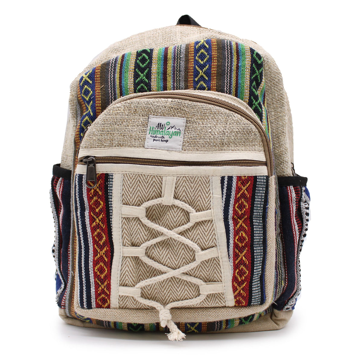 Small Hemp and Cotton Backpack with Rope Pockets