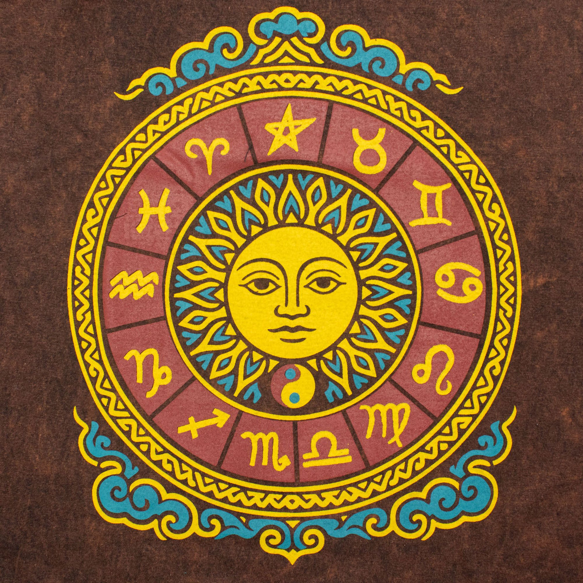 Sun Zodiac Stonewashed Cotton T-Shirt – Brown Medium