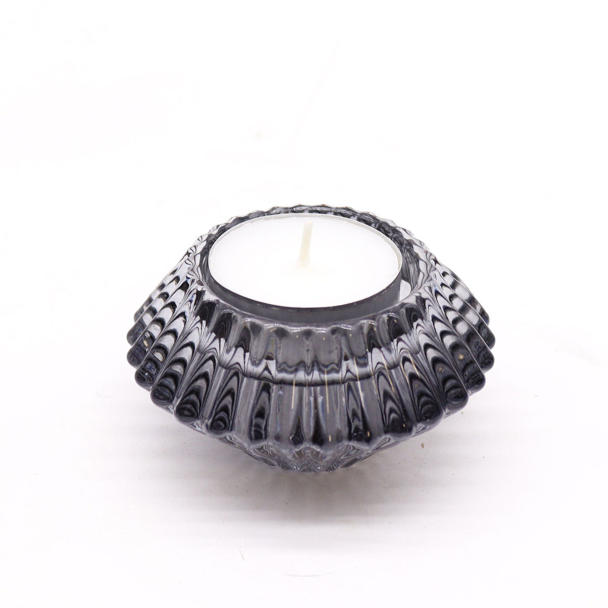 Flower Flip Glass Candle Holders – Midnight Grey, Set of 2