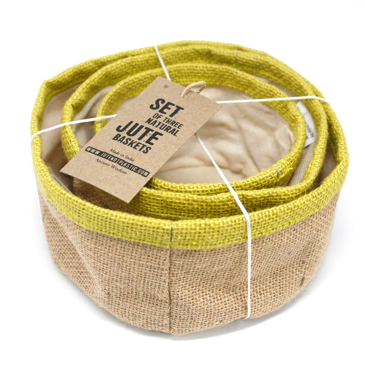Set of 3 Olive Natural Jute Baskets