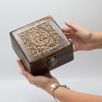 Carved Mango Wood Tea Box with 4 Compartments