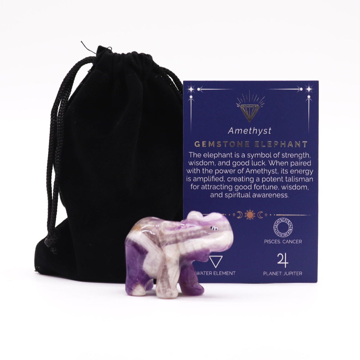 Amethyst Elephant Gemstone Figure – 50 × 35 × 25mm