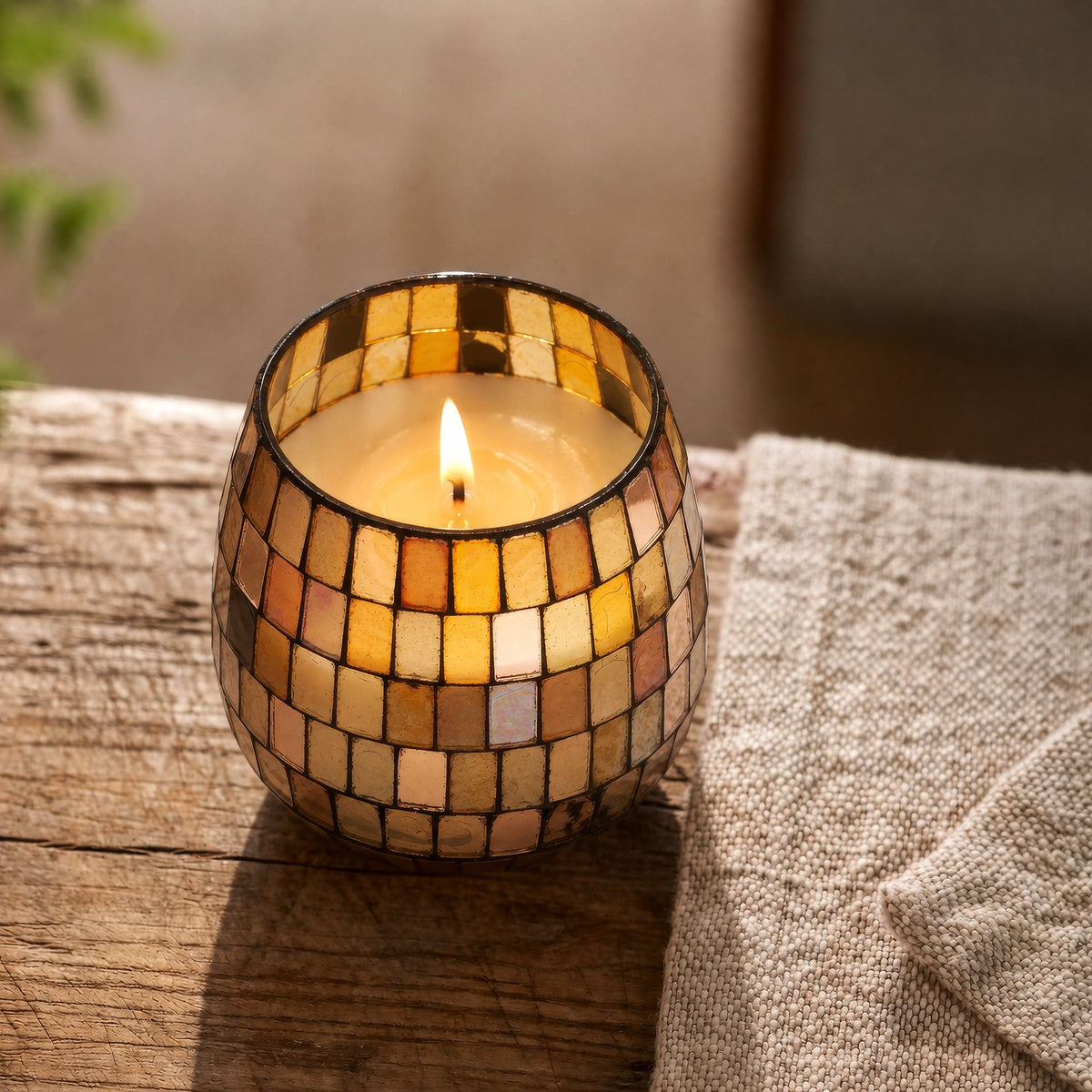 Amber Mosaic Glass Jar Candle – Small